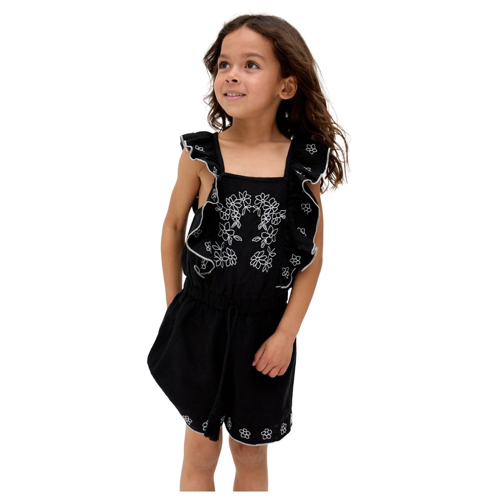 Raffya Kids - Girl's Philo Ruffle Neck Embroidered Playsuit - Black