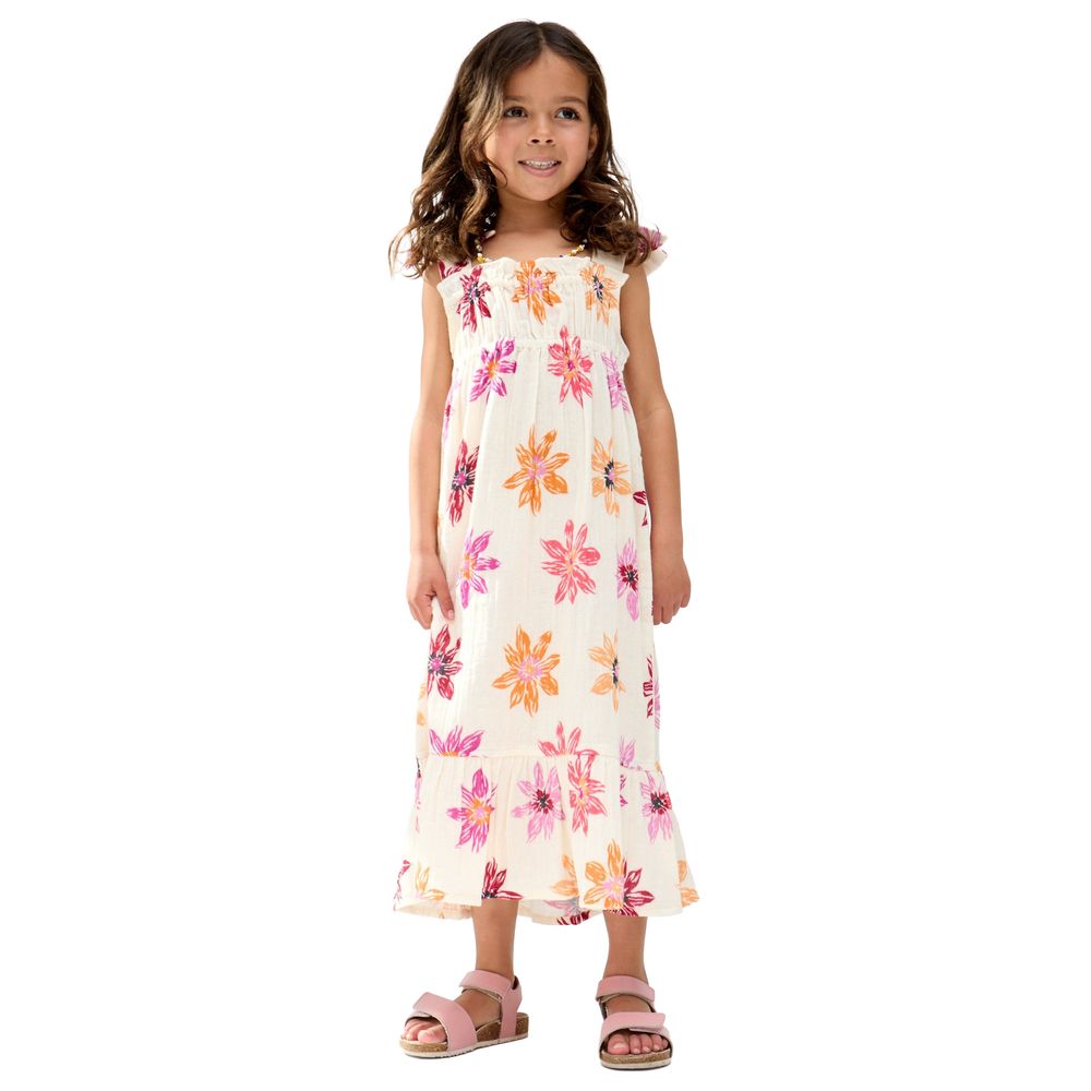 Raffya Kids - Girl's Floral Gathered Hand Drawn Floral Print Dress