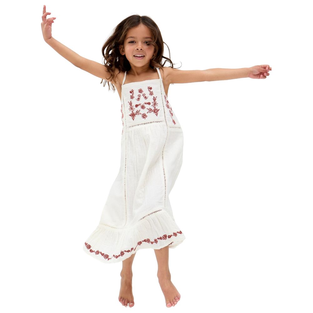 Raffya Kids - Girl's Eina Ladder Insert Embroidered Dress - White
