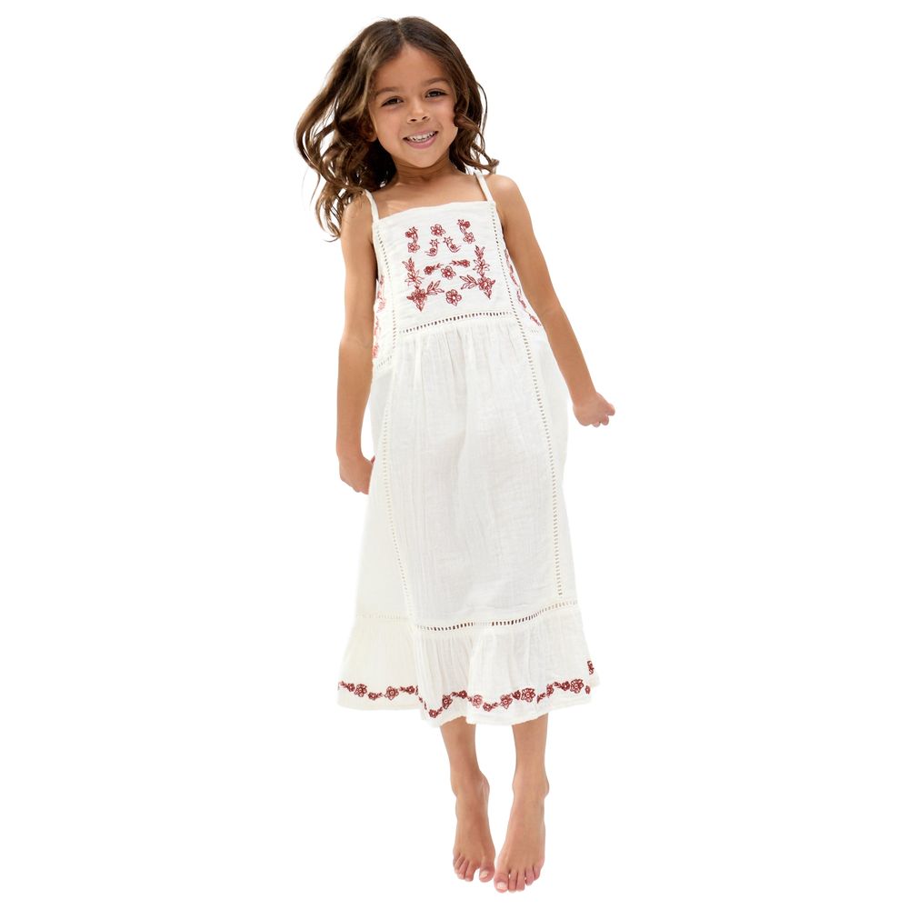 Raffya Kids - Girl's Eina Ladder Insert Embroidered Dress - White