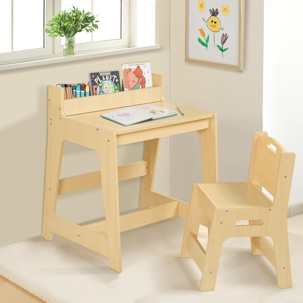 Oook - Wooden Study Table With Chair Set - Beige - 2 Pcs