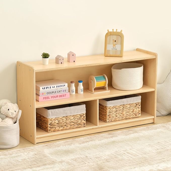 Oook - 2-Tiered Divided Plywood Shelf - Brown - Large