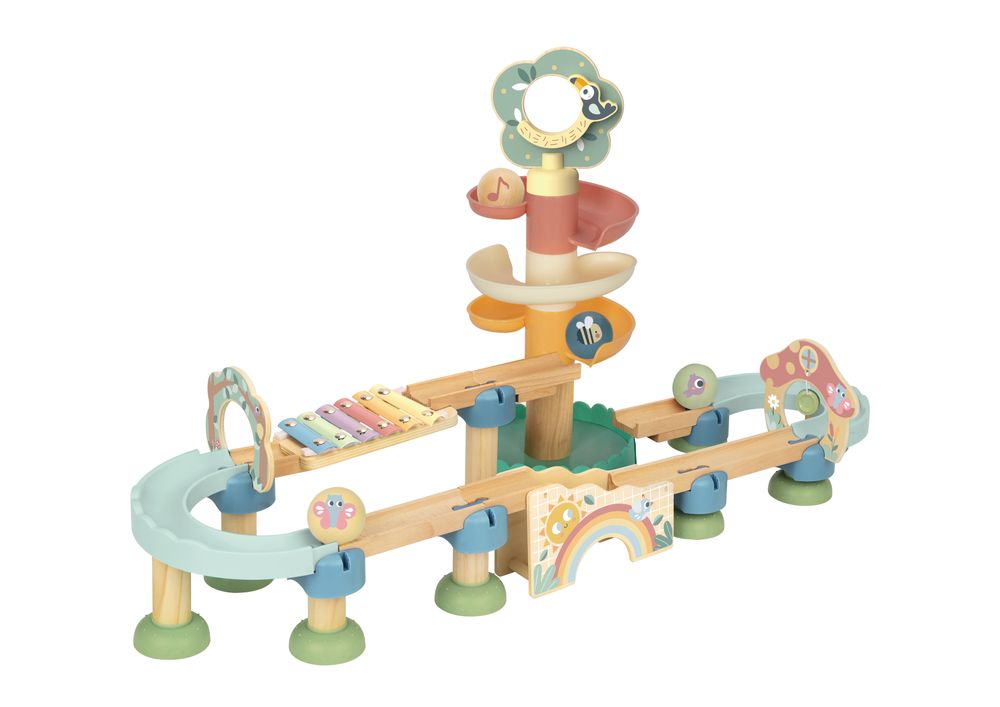 Tooky Toys Wooden Montessori Ball Drop Track Set - Multicolor - 44 Pcs