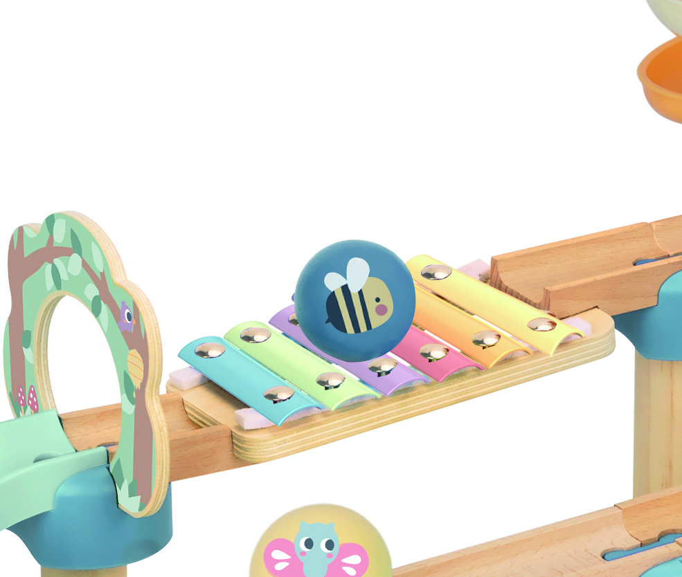 Tooky Toys Wooden Montessori Ball Drop Track Set - Multicolor - 44 Pcs