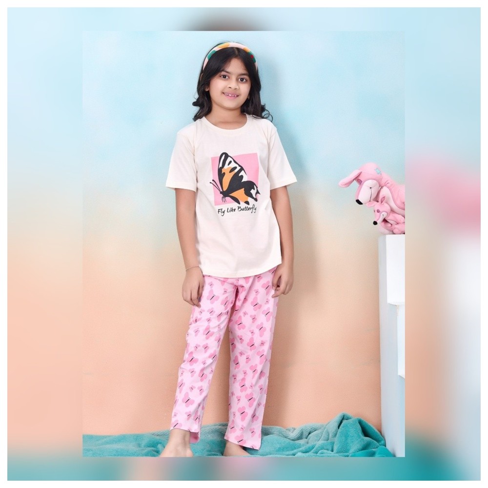 Artemea - 4pc-Set - Girls Dream Like A Unicorn Print Short Set & Butterfly Printed Pajama Set