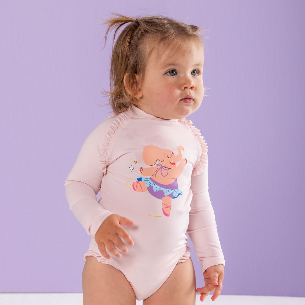 Daring Littles Elphy Collection - Girl's UPF 50+ Long Sleeves Swimsuit - Pink