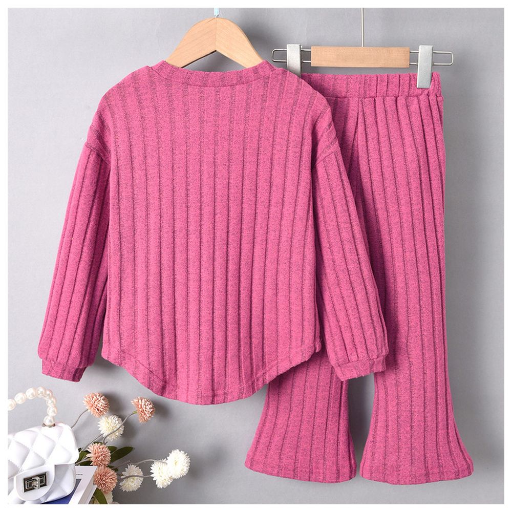Kikofendy - 2pc-Set - Girls' Ribbed Knit Sweatshirt And Split Flared Pants