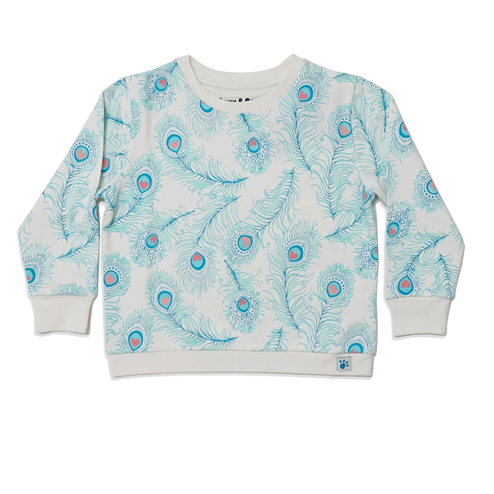 Lucy & Sam - Kids Crew Neck Peacock Sweatshirt - White