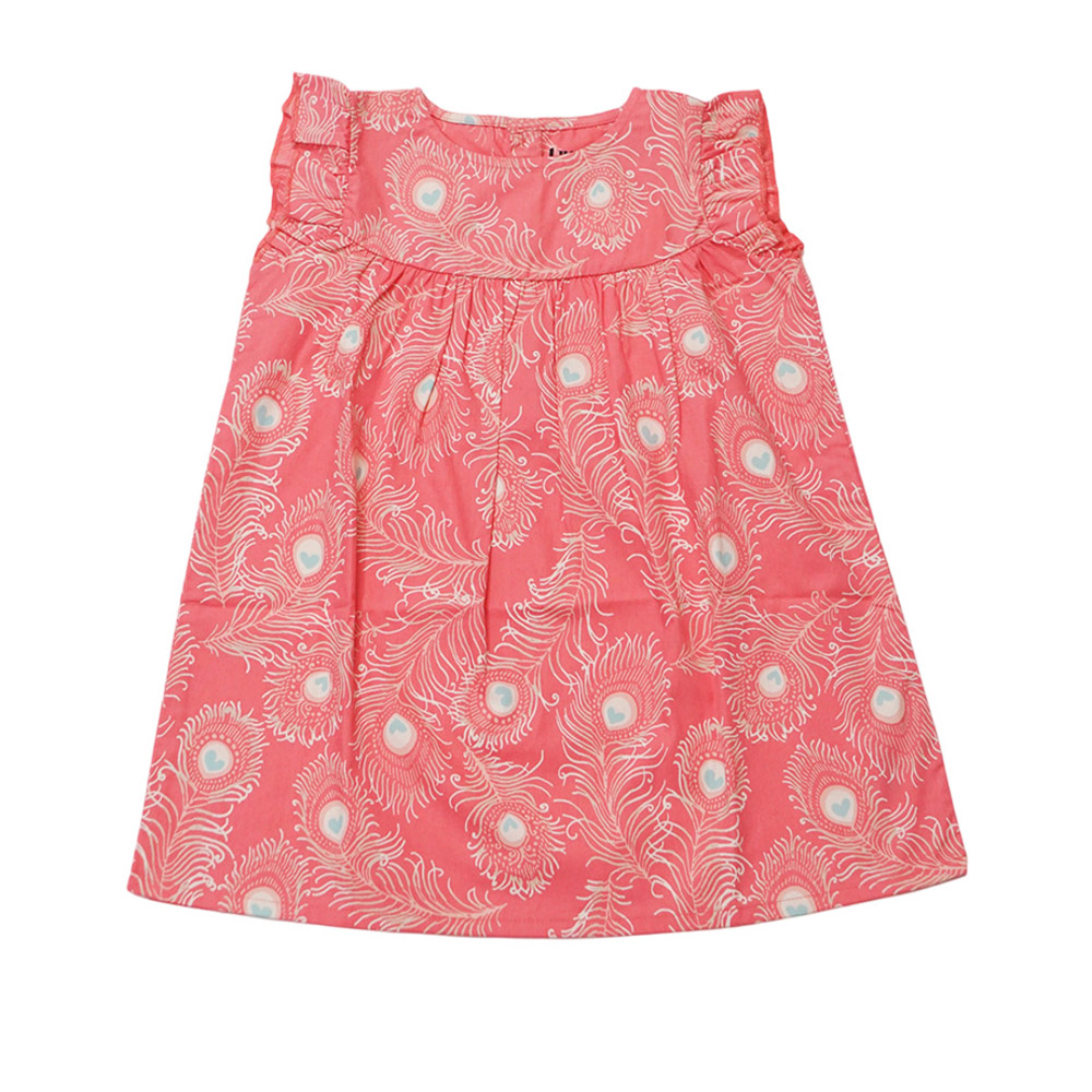 Lucy & Sam - Girl's Peacock Woven Dress - Pink