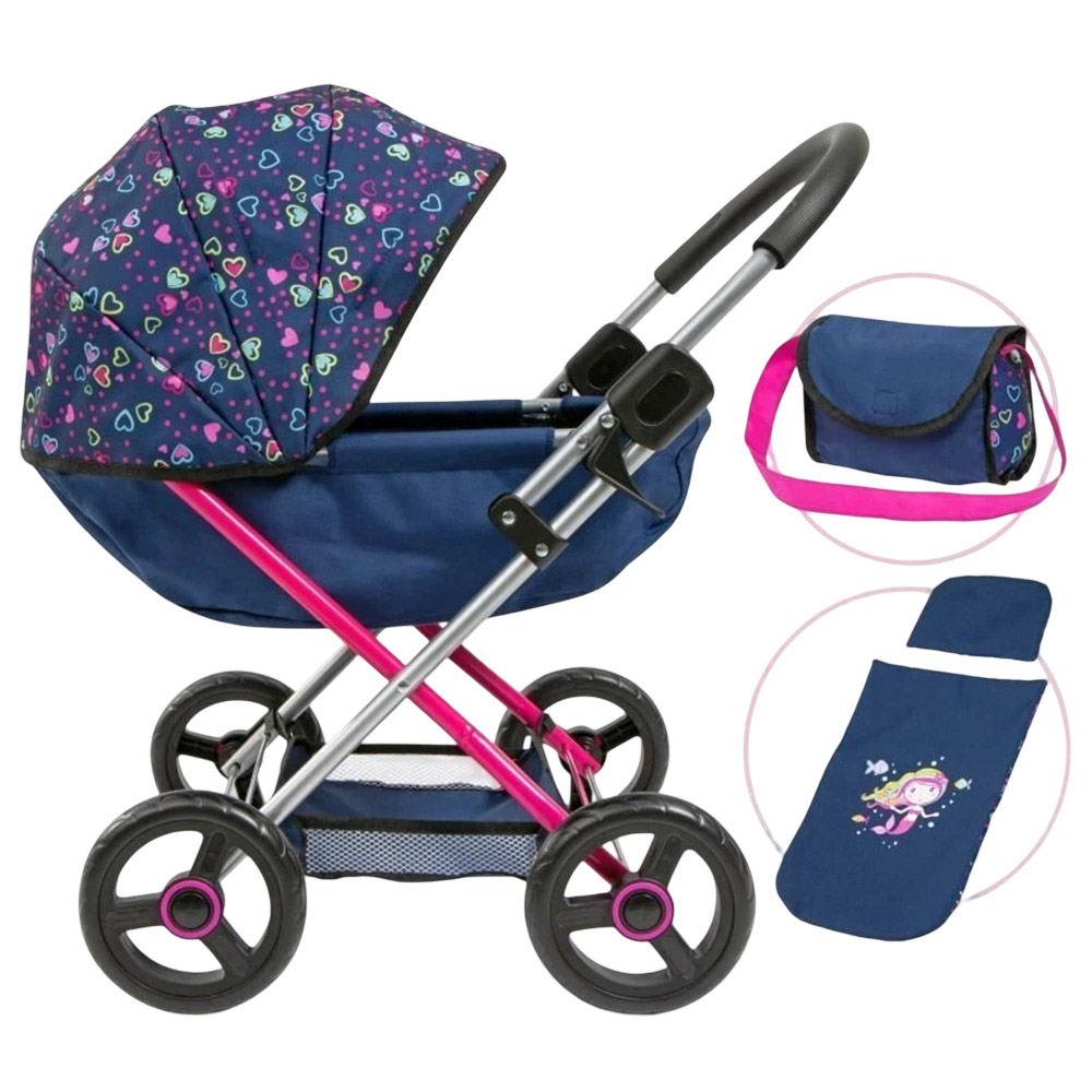 Bayer - Smarty Baby Doll's Stroller Pram Set - Blue - 4 Pc Set
