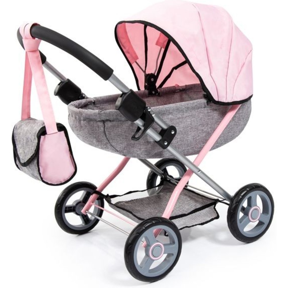Bayer - Smarty Baby Doll's Stroller Pram Set - Grey/Pink - 7 Pc Set