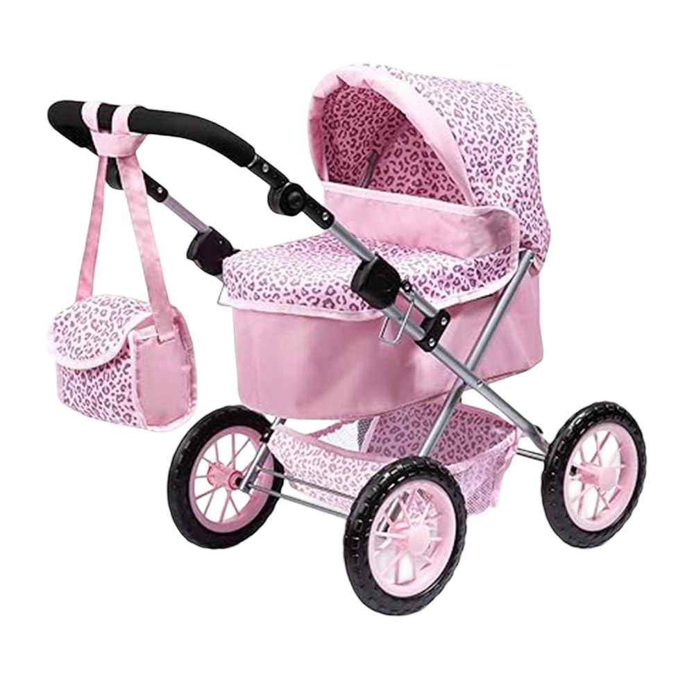 Bayer - Trendy Baby Doll's Printed Stroller Pram With Bag - Pink - 3 Pc Set