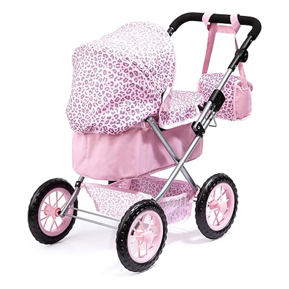 Bayer - Trendy Baby Doll's Printed Stroller Pram With Bag - Pink - 3 Pc Set