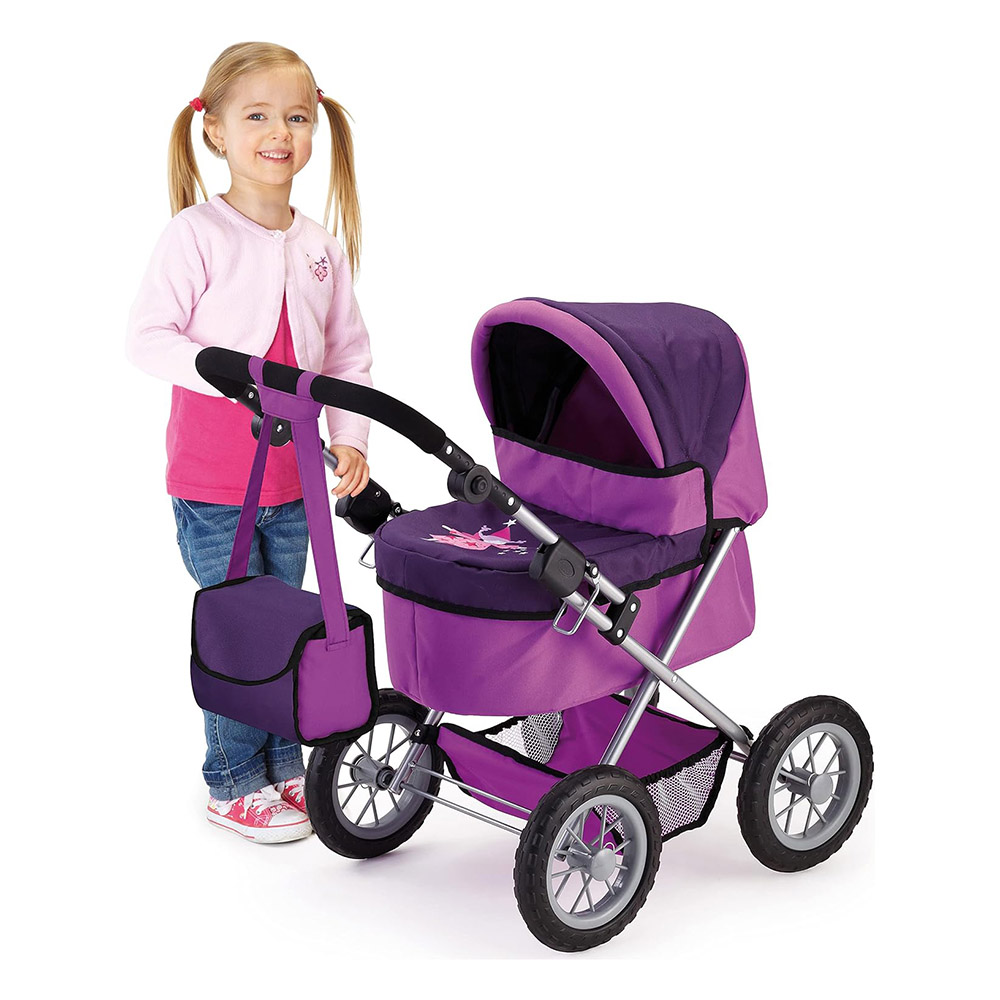 Bayer - Trendy Baby Doll's Stroller Pram With Bag - Purple