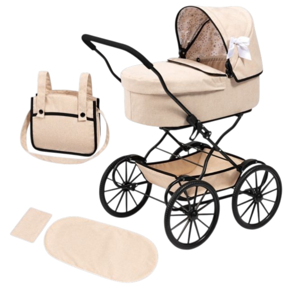 Bayer - Classic Baby Doll's Stroller Pram With Bag - Beige - 3 Pc Set