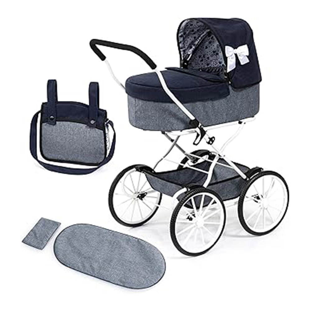 Bayer - Classic Baby Doll's Stroller Pram Set - Blue - 5 Pc Set