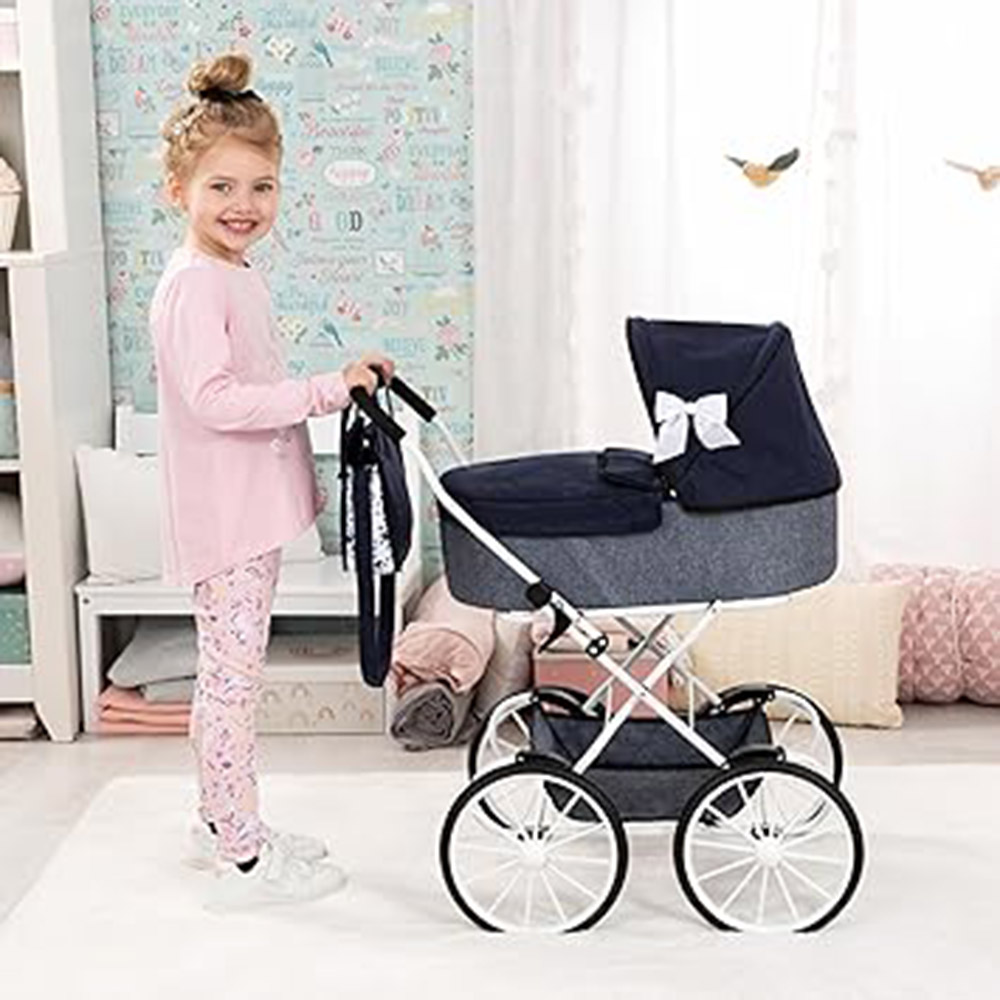 Bayer - Classic Baby Doll's Stroller Pram Set - Blue - 5 Pc Set