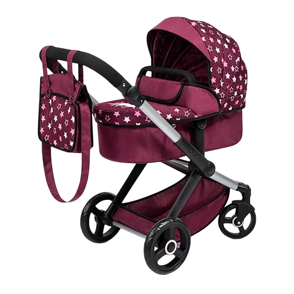 Bayer - Xeo Baby Doll's Stroller Pram With Bag - Magenta - 3 Pc Set