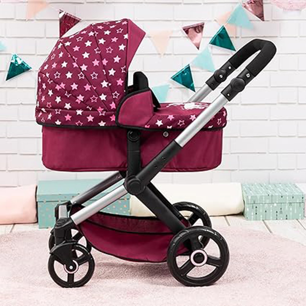 Bayer - Xeo Baby Doll's Stroller Pram With Bag - Magenta - 3 Pc Set