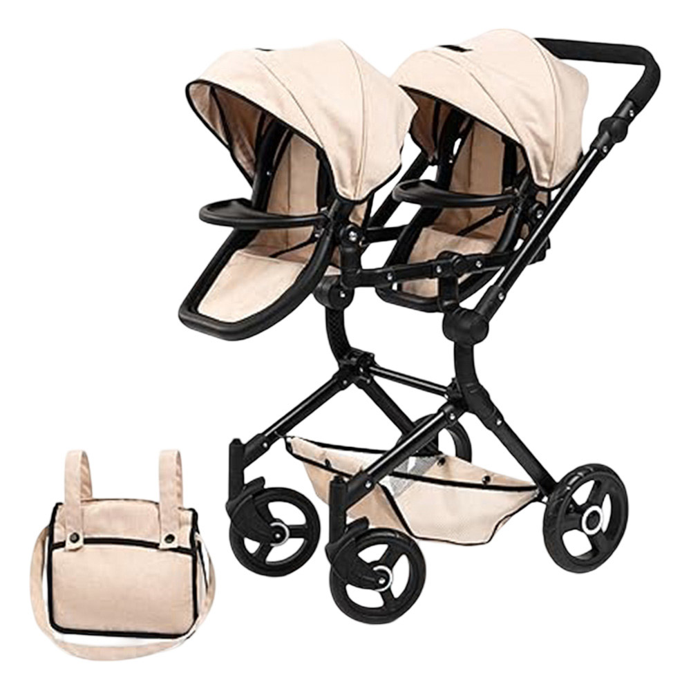 Bayer - Twin Neo Baby Doll's Stroller Pram - Beige - 2 Pc Set