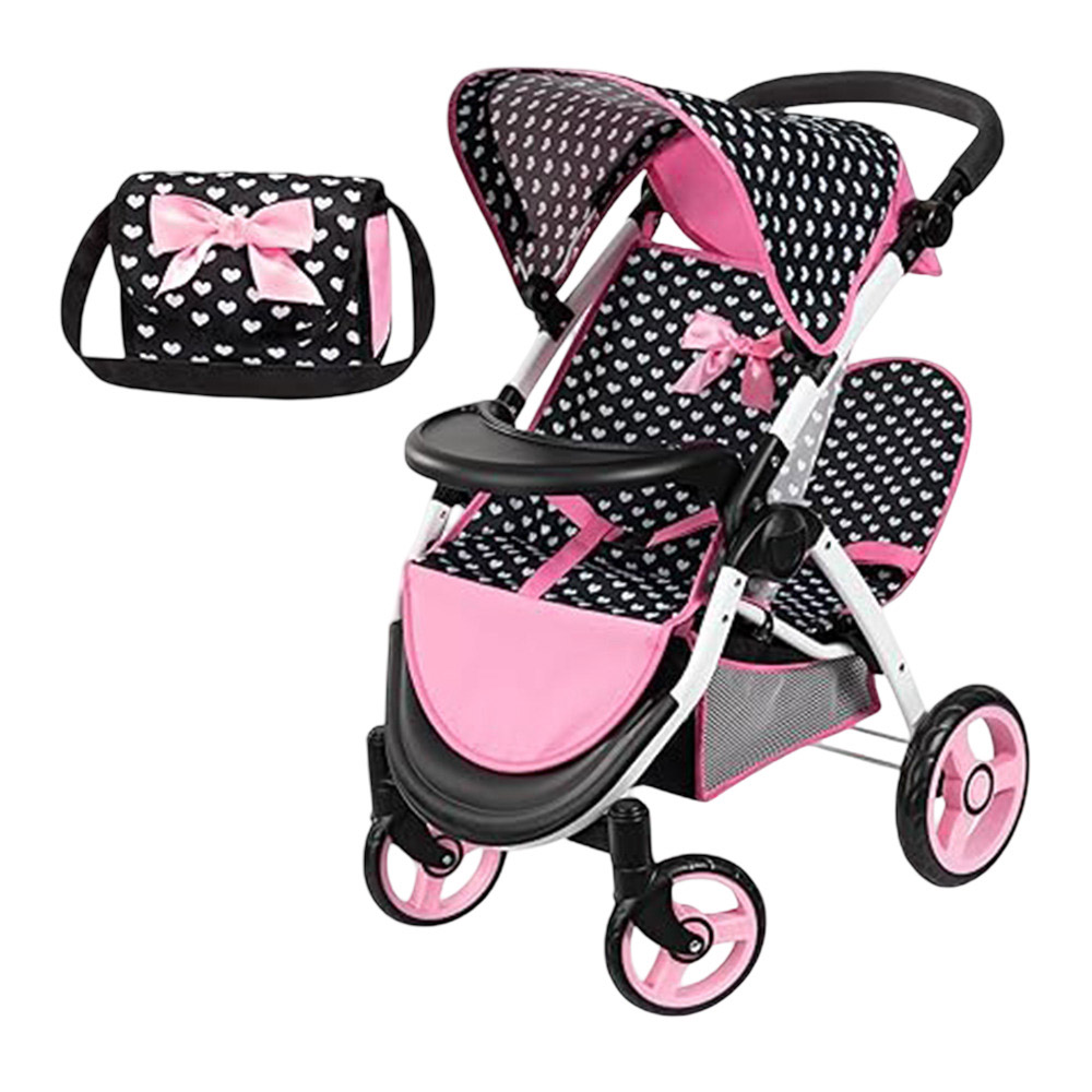 Bayer - New Twin Baby Doll's Stroller Pram With Bag - Black