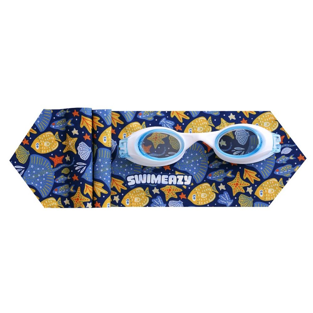Swimeazy - Aqua Fizz Headband And White Google With Blue Lenses