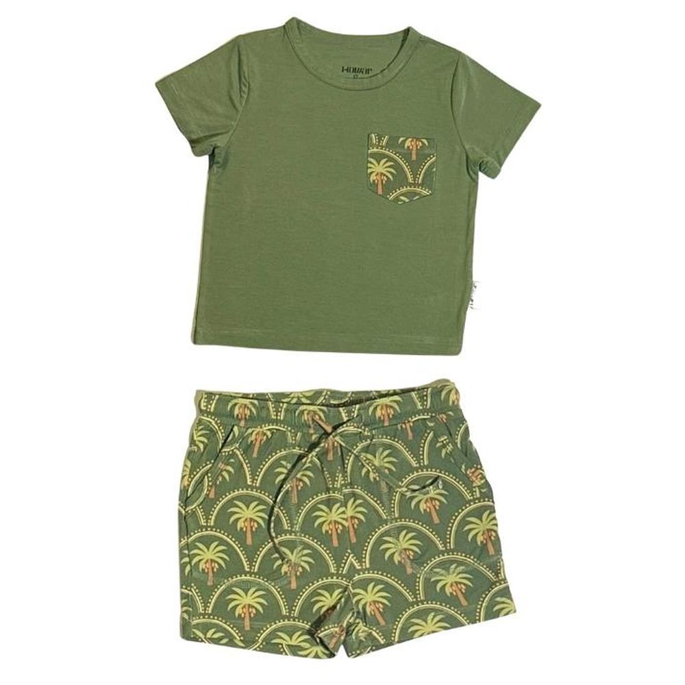 Howar Palm Short And T-Shirt Set - Green