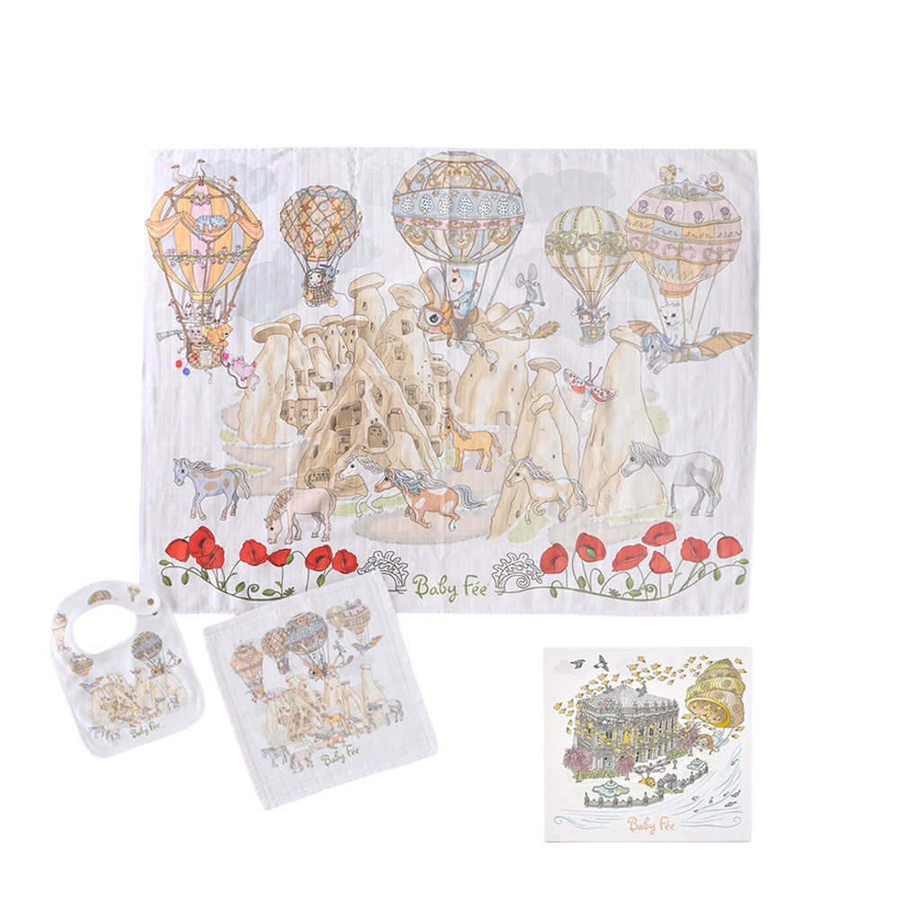 Baby Fee - Muslin Blanket With Bib And Burp Cloth Gift Set - Cappadocia