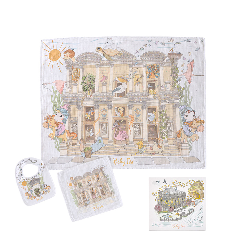 Baby Fee - Muslin Blanket With Bib And Burp Cloth Gift Set - Ephesus