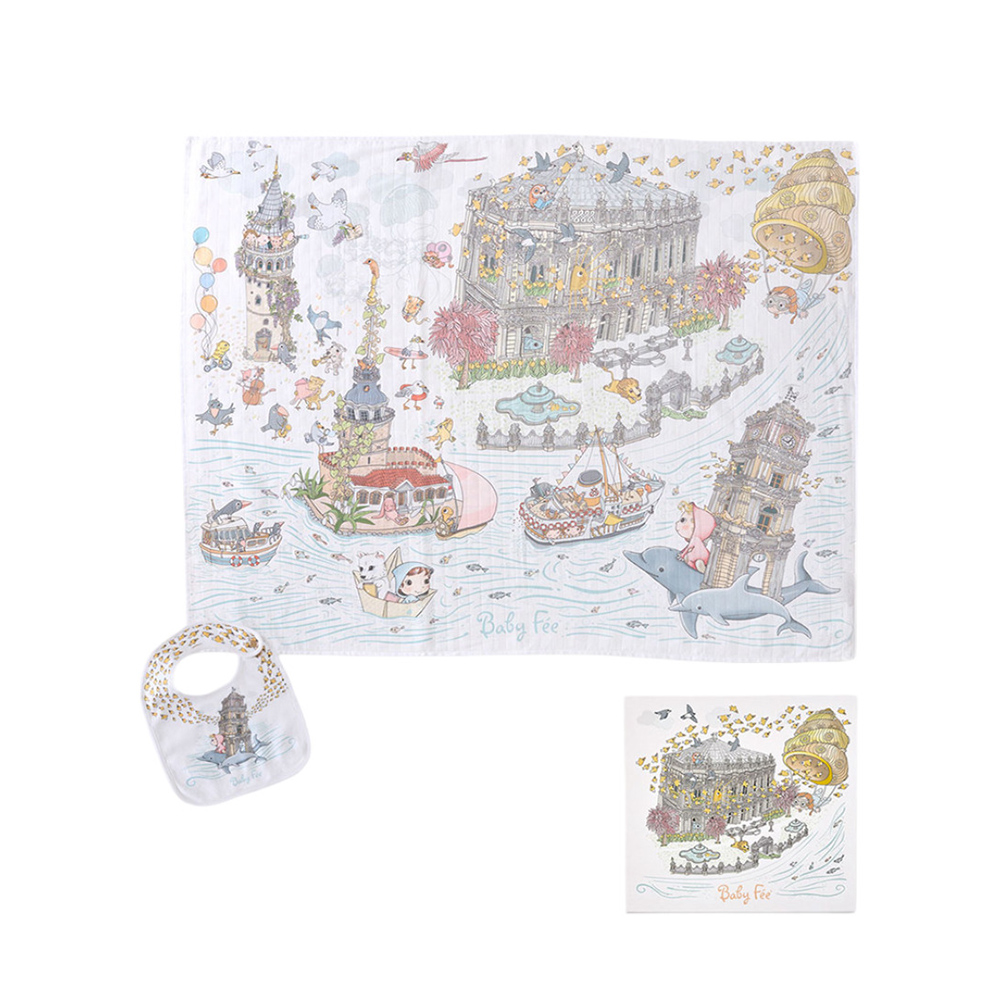 Baby Fee - Muslin Blanket And Bib Gift Set - Istanbul