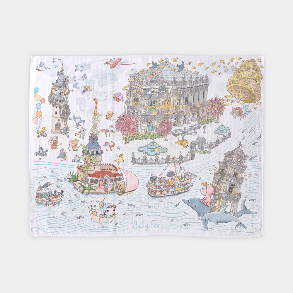 Baby Fee - Muslin Blanket With Bib And Burp Cloth Gift Set - Istanbul