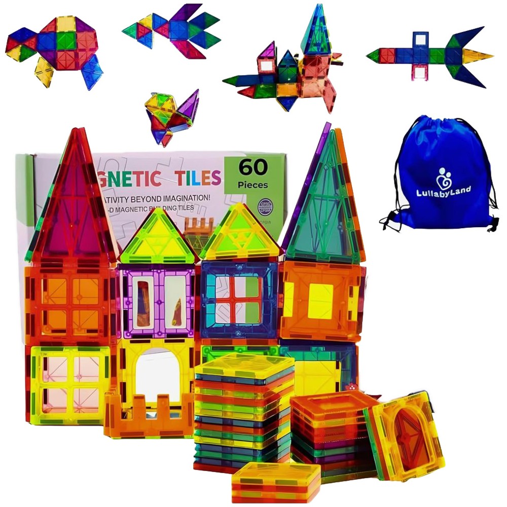 Lullaby Land Magnatic Tiles Building Blocks - 60 Pc Set