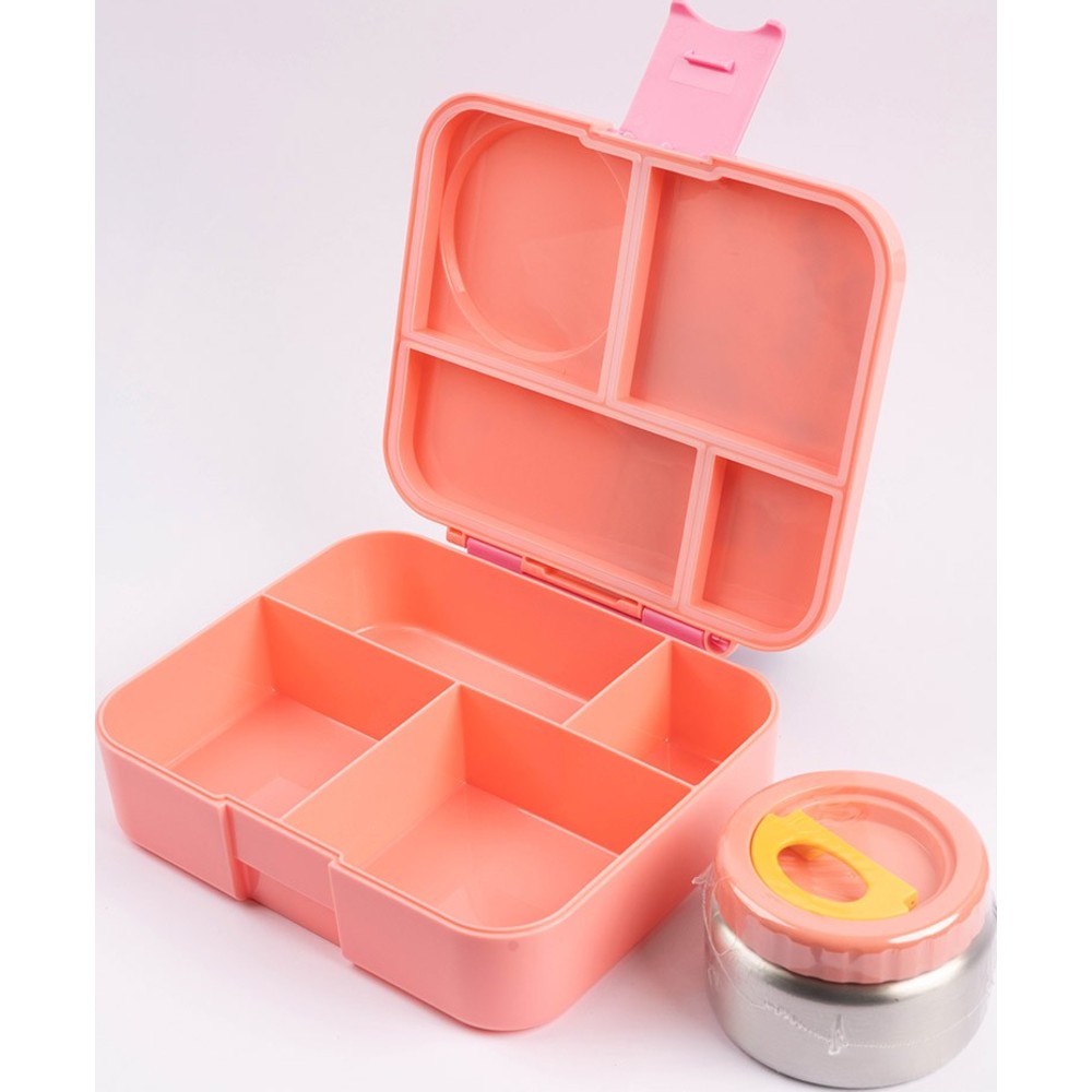 Cocobee - 4-Compartment Whale Tritan Bento Lunch Box With Food Jar - Pink - 1.67 L
