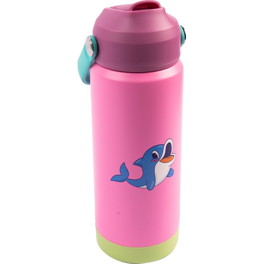 Cocobee - Girl's Dolphin Insulated Stainless Steel Water Bottle With Handle Grip - Pink - 500 ml