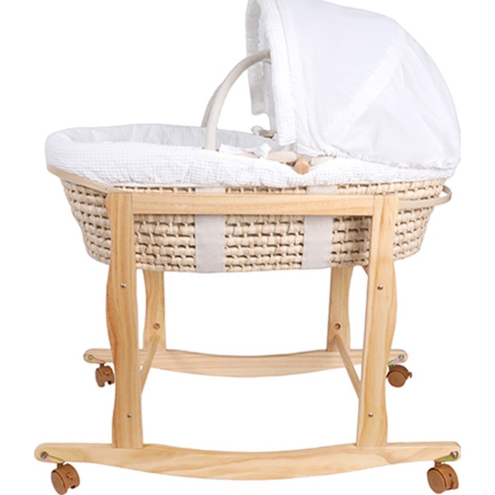 Kikibebe - Wooden Moses Basket With Stand And Wheel - Wood