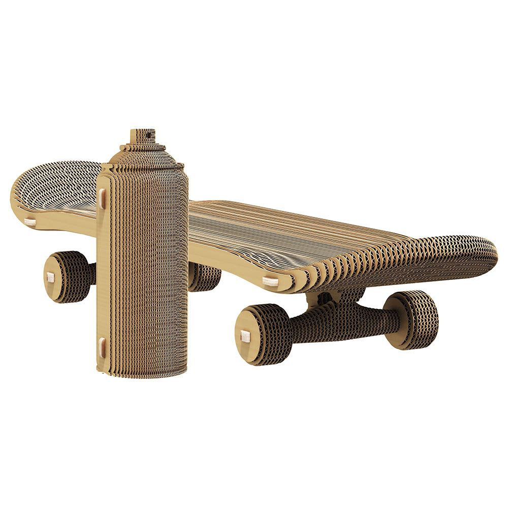 Cartonic - 3D Cardboard Sculpture Puzzle - Skateboard And Spray Can - 194pcs