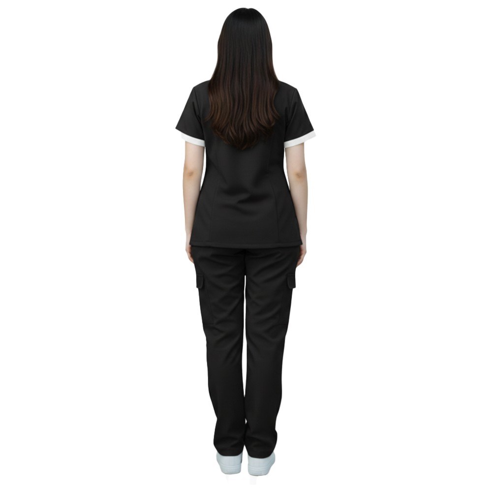 Veronica - 2pc-Set - Women's Poly Viscose Scrub Uniform With Contrast Patch - Black