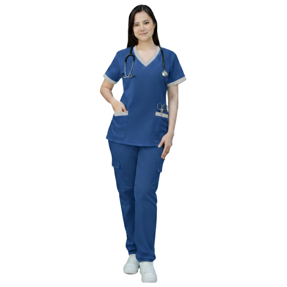 Veronica - 2pc-Set - Women's Poly Viscose Scrub Uniform With Contrast Patch - Blue