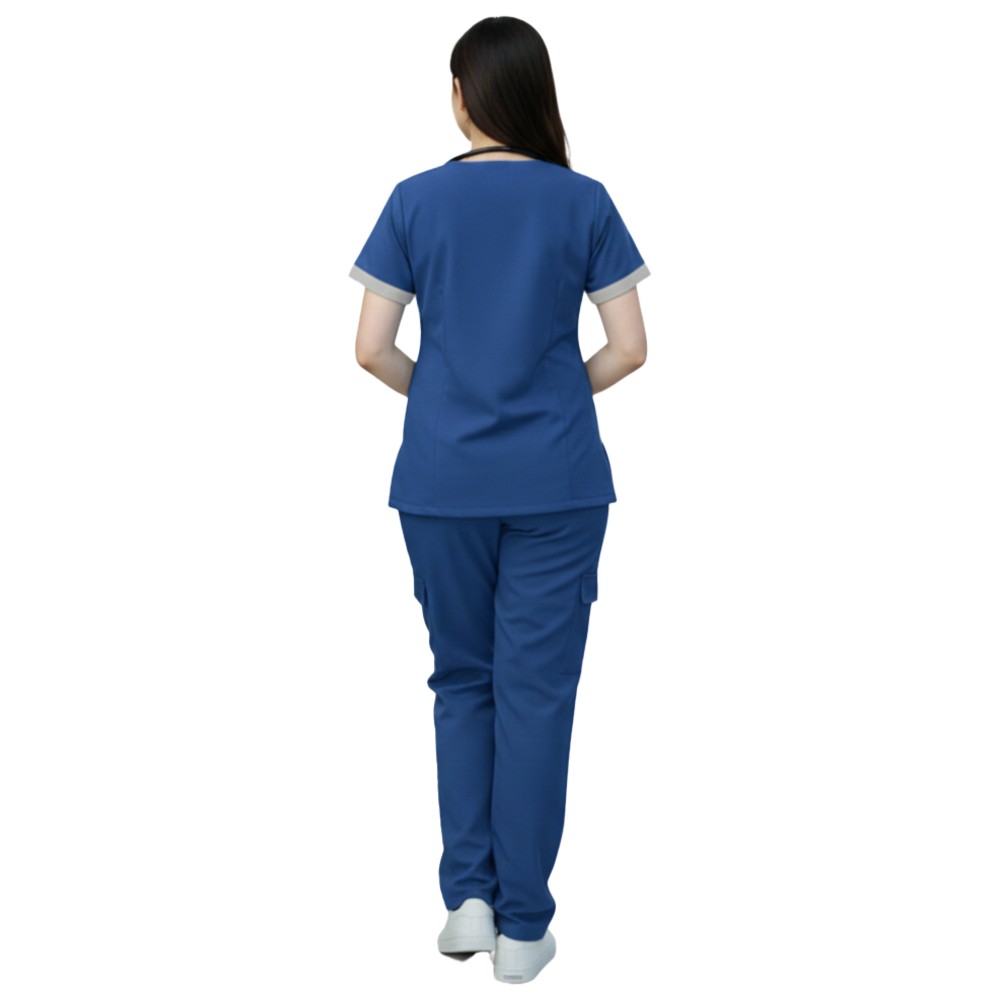 Veronica - 2pc-Set - Women's Poly Viscose Scrub Uniform With Contrast Patch - Blue
