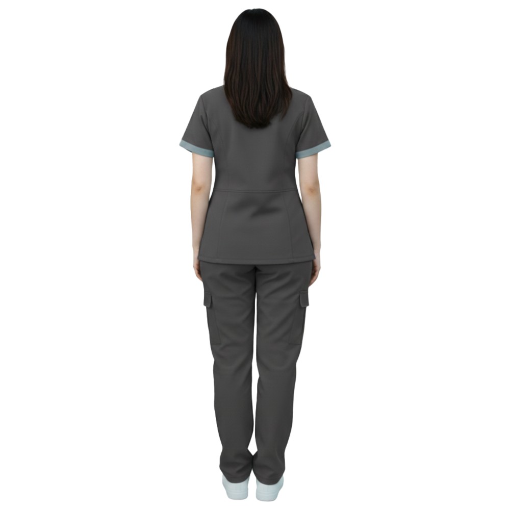 Veronica - 2pc-Set - Women's Poly Viscose Scrub Uniform With Contrast Patch - Dark Grey
