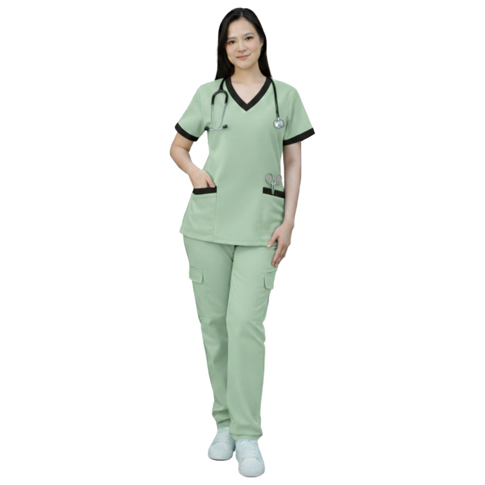 Veronica - 2pc-Set - Women's Poly Viscose Scrub Uniform With Contrast Patch - Light Green