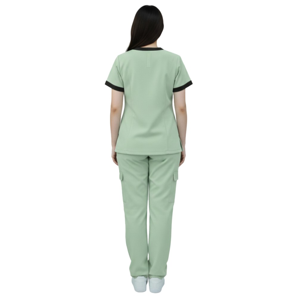 Veronica - 2pc-Set - Women's Poly Viscose Scrub Uniform With Contrast Patch - Light Green