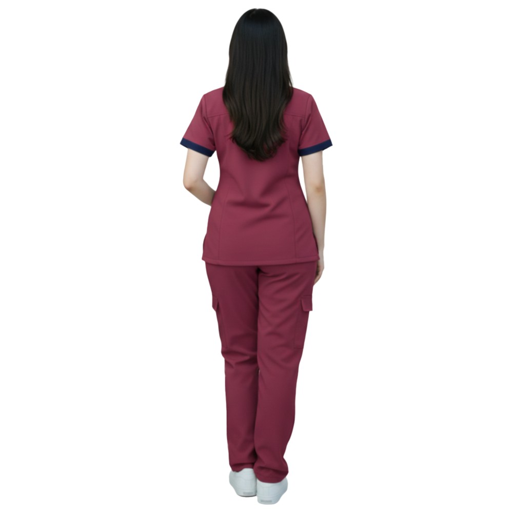 Veronica - 2pc-Set - Women's Poly Viscose Scrub Uniform With Contrast Patch - Maroon