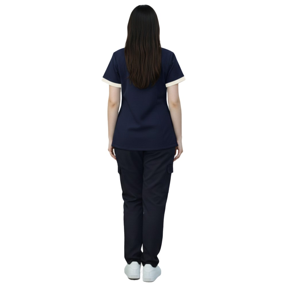 Veronica - 2pc-Set - Women's Poly Viscose Scrub Uniform With Contrast Patch - Navy Blue