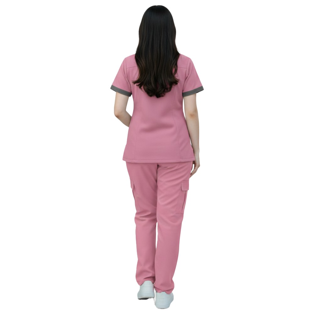 Veronica - 2pc-Set - Women's Poly Viscose Scrub Uniform With Contrast Patch - Pink