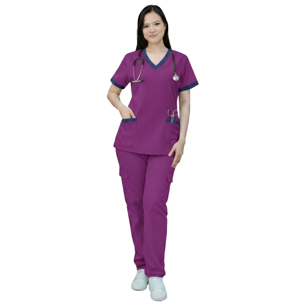Veronica - 2pc-Set - Women's Poly Viscose Scrub Uniform With Contrast Patch - Purple