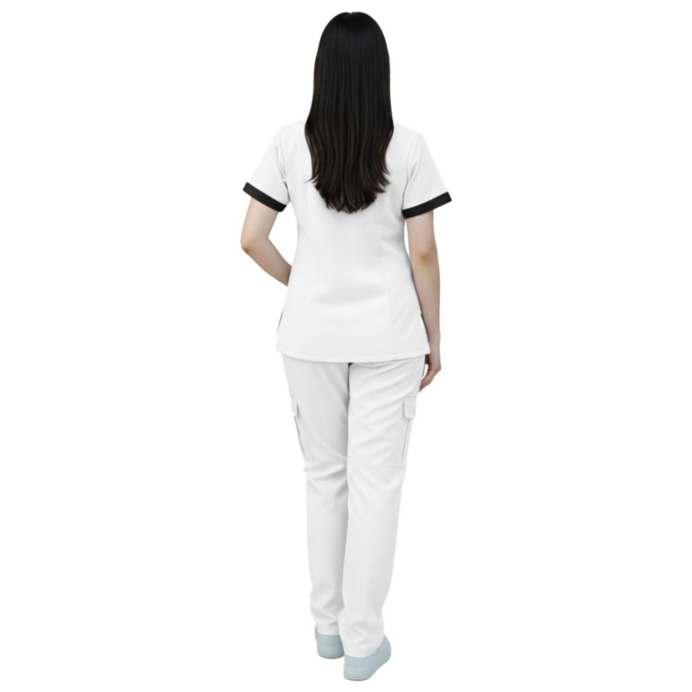 Veronica - 2pc-Set - Women's Poly Viscose Scrub Uniform With Contrast Patch - White