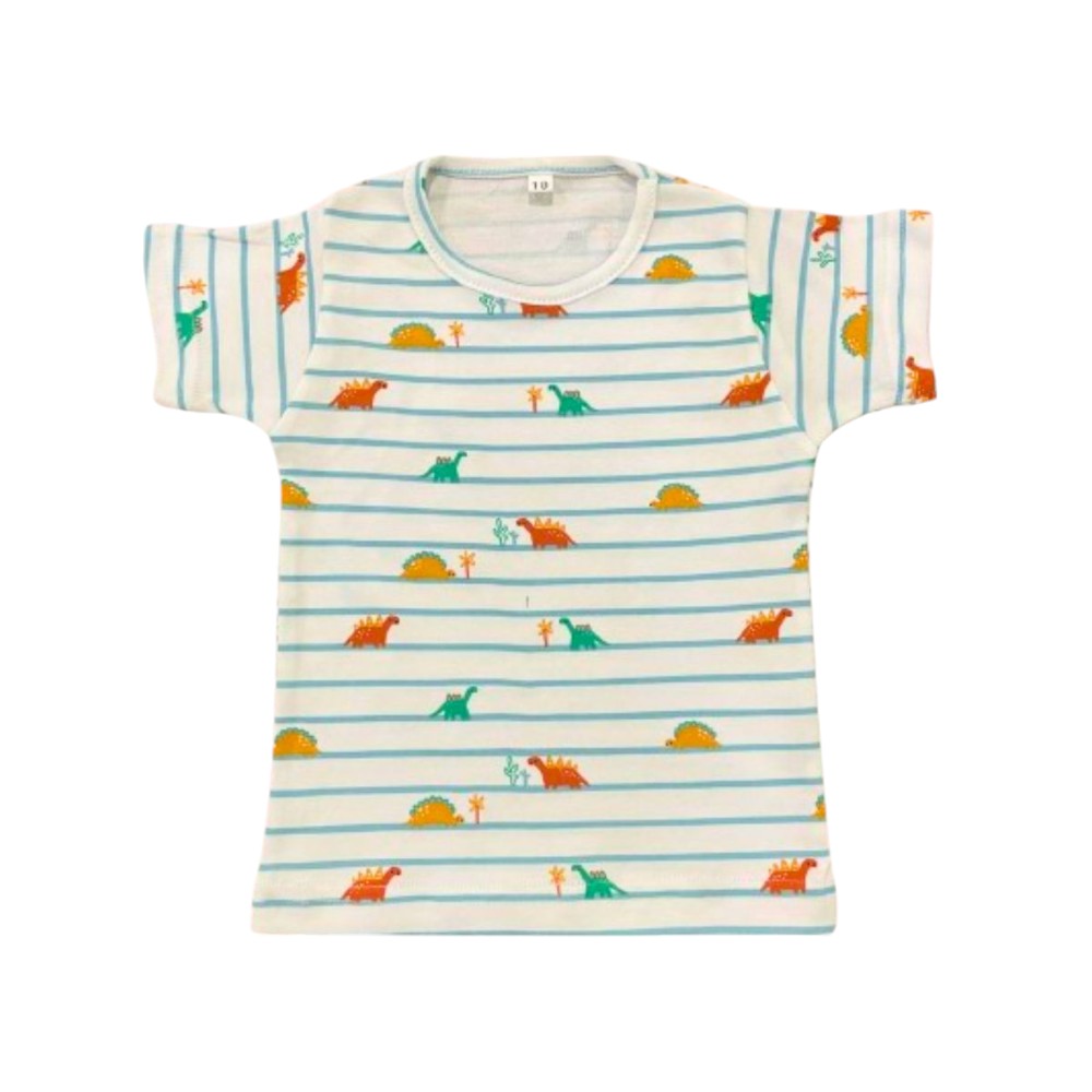 Veronica - Pyjama Set - Striped Dinosaur Print - White - 2 Pcs