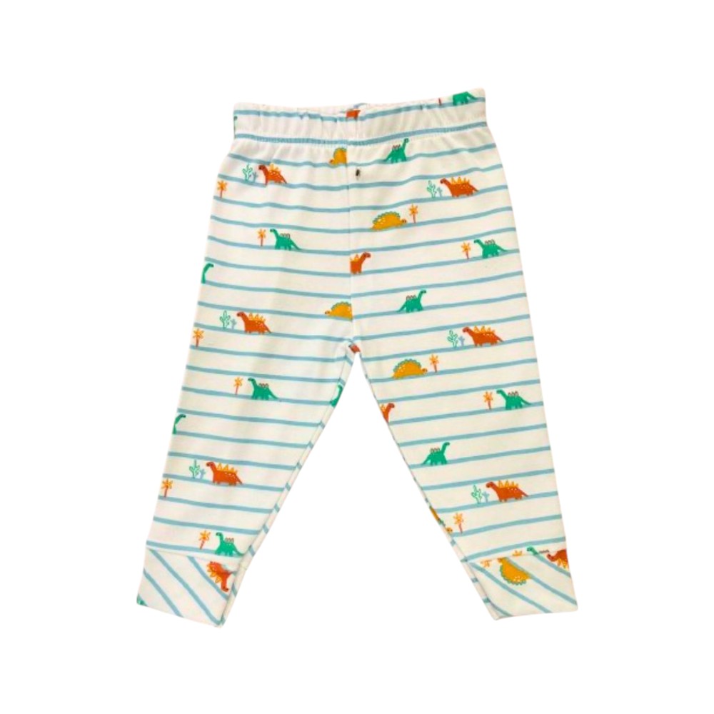 Veronica - Pyjama Set - Striped Dinosaur Print - White - 2 Pcs