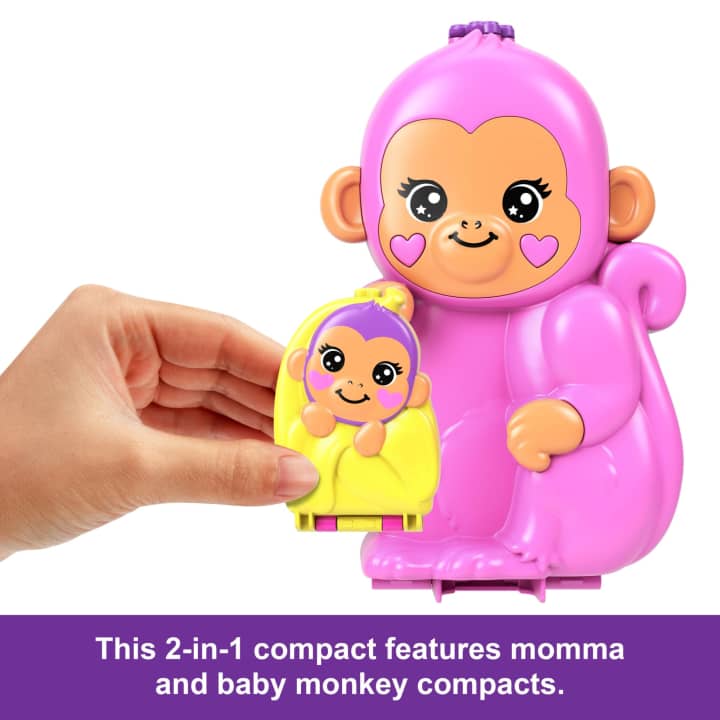 Polly Pocket - Large Wearable Compact Doll Playset - Momma Monkey & Baby - 14 Pcs
